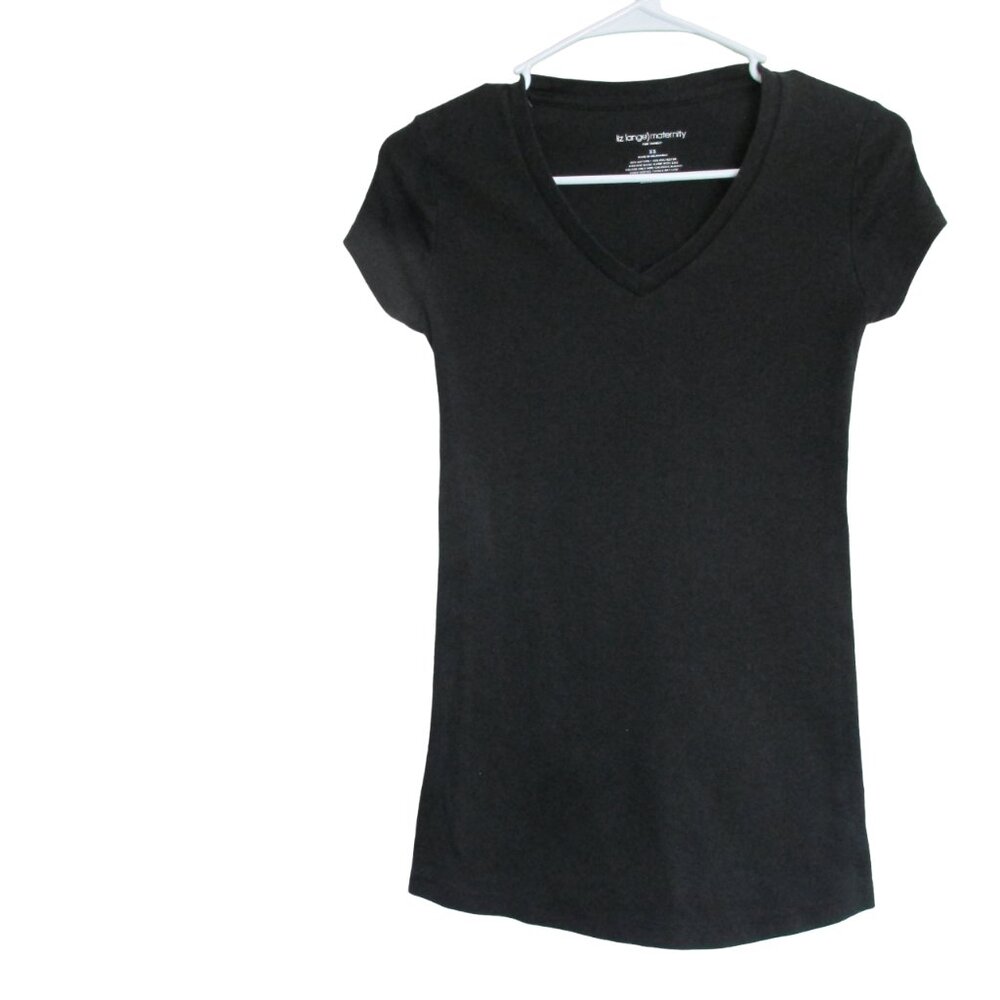 Liz Lange‎ Maternity Pullover T Shirt Womens Size XS Black Short Sleeve V Neck